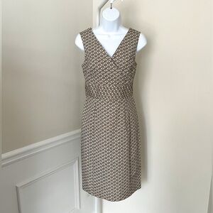 GAP Stretch Sleeveless V Neck Faux Wrap Sheath Dress Brown Floral Geo Women’s 8